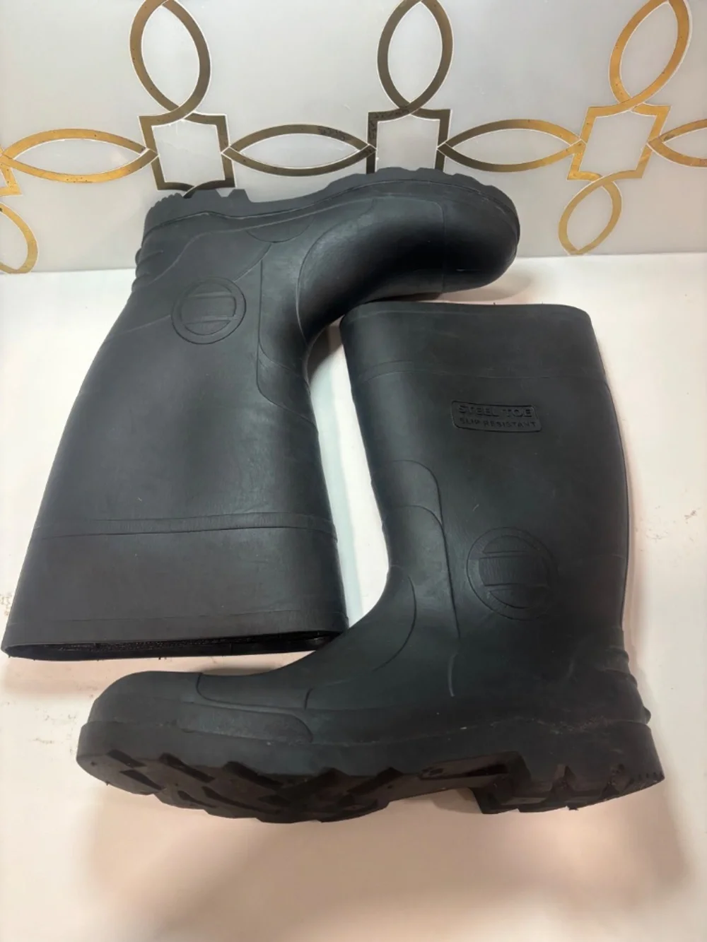 Men’s Black Rubber Work Steel Toe Boots Cooper Fit Soles Size 10 🔥